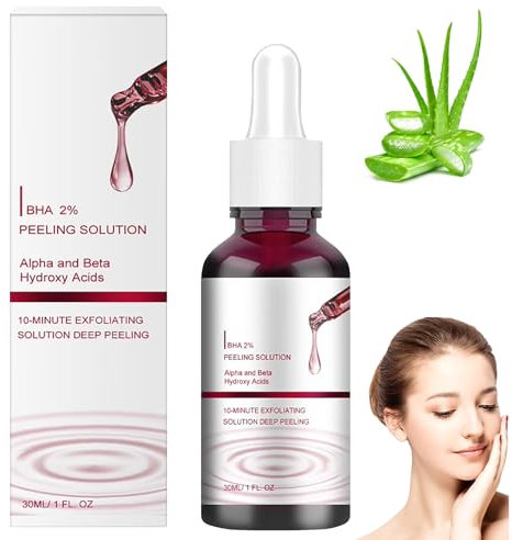 AHA 30% + BHA 2% Exfoliate-Gesichtsserum, 30ml Fruchtsäureessenz Flüssige Peeling Solution, Smooth Skin Exfoliating Facial Acid Serum for Acne, Salicylsäure Flüssiges Gesichtsserum, Brightening Serum