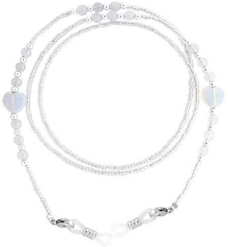 BILIONE Heart Acrylic Beaded Eyeglass Chains for Women and Men, Eye Glasses Strap Around Neck, Sunglass Holder Hanger Lanyards, Light Blue