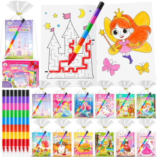 ZMLM Party Bag Fillers for Girls - 24 Pcs Colouring Books with Crayons | Wedding Activity Packs, Ready-to-Pack Party Sets, Colouring & Mazes, Screen-Free Fun, Birthday Party Favours, Class Gifts