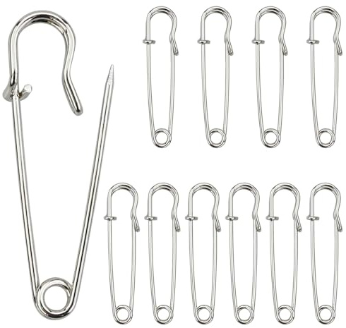 12 spille da sicurezza Kilt, spille da balia, grandi, 63 mm, in acciaio inox resistente, per coperte, maglieria, gioielli e lavori a mano (argento)