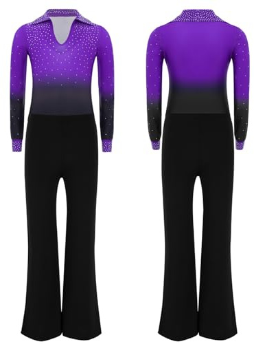 YiZYiF Boys Gymnastic Leotard and Flared Pants Ballroom Latin Dance Bodysuit Tango Dancewear Figure Skating Costume Purple 6 Years
