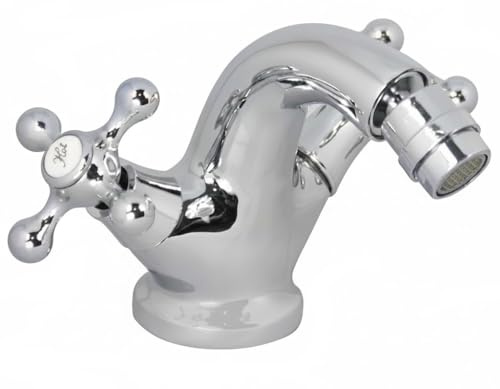 Rubinetto Miscelatore per Bidet Classico, Doppio Comando a Croce, Finitura in Ottone Cromo Lucida,Design Vintage/Retrò