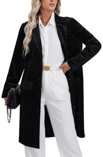 Blazer per Le Donne Giacca Lunga da Donna in Velluto Elegante con Revers A Lancia Bottoni Blazer Lungo Vintage Ampio in Velluto di Seta Spolverino Capispalla Casual da Ufficio per Autunno Inverno Ne