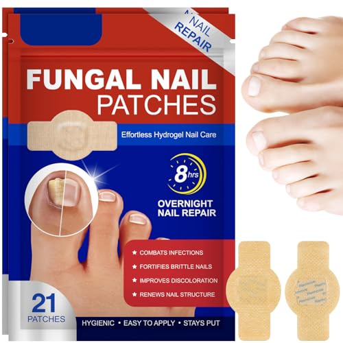 Parches para Hongos en las Uñas de los Pies - 42 Parches con Hidrogel, Tratamiento Intensivo 8 Horas, Reparación de Uñas Gruesas, Grietadas y Dañadas, Cuidado Completo (42 Parches - Color de piel)