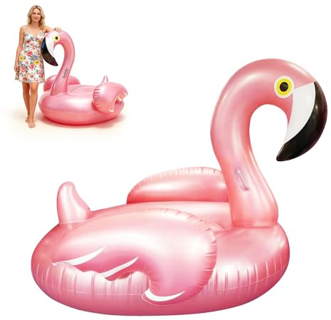 Uppblåsbar flamingo simring för vuxna, 110 x 93 cm PVC-uppblåsbar flamingo-simhjälp för sommar, vatten, pool, semester och fester, roséguld