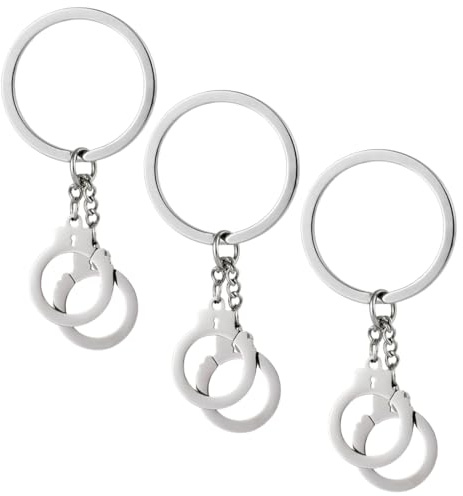 FUHAMJ 3 Piezas Mini Llavero De Esposas De Simulación, Llavero De Acero Inoxidable Con Temática Policial, Regalo Conmemorativo Llavero Portátil Decorativo (Plata)