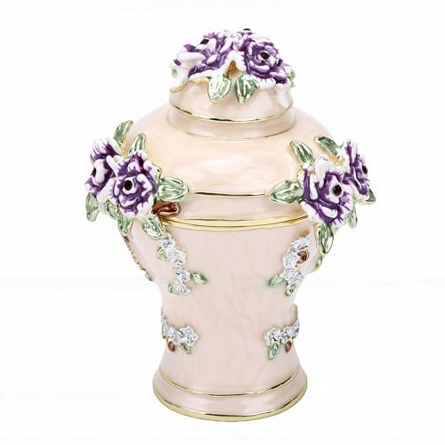 Sxhlseller Boîte à Bijoux en Forme de Fleur en émail, Porte-bibelots en Forme de Vase avec Couvercle Magnétisme et Accents de pour Bagues et Boucles d'oreilles, d'ornement en Métal Rose (PINK)