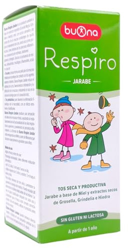Buona Respiro Jarabe Infantil 140ml - Alivio de la Tos Seca y Productiva - Con Miel, Grindelia, Llantén y Hiedra - Calma la Garganta y Protege la Mucosa - Fórmula Pediátrica