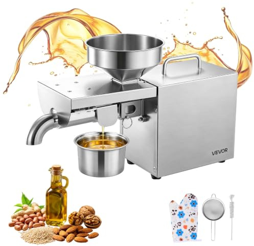 VEVOR Macchina Pressa dell'Olio Elettrica, Estrattore di Olio 700 W Capacità 3,75 kg/h Spremitura Automatica per Uso Domestico, Pressatura a Caldo Costante a 230℃ Arachidi, Sesamo, Mandorle
