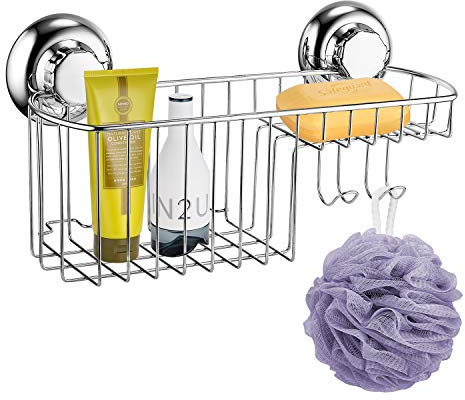 MaxHold No-Drilling/Suction Cup Multi-functional Combo Basket - Vaccum System - Stainless Steel Never Rust - for Bathroom & Kitchen