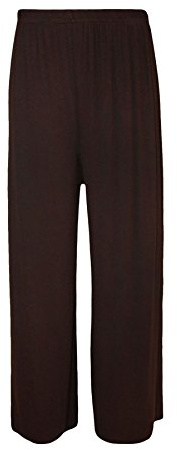 Plus Size Womens Plain Palazzo Wide Leg Flared Ladies Trousers Pants - Dark Brown - 20-22