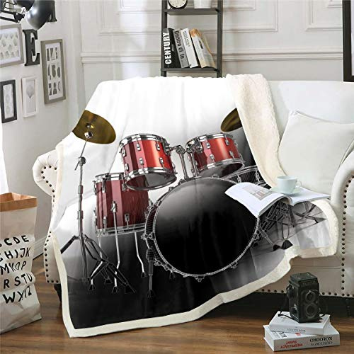 Loussiesd Drum Kit Sherpa Throw Blanket Rock Music Themed Fleece Blanket for Sofa Couch Musical Pattern Fuzzy Blanket Stain Resistant Drum Set Room Decor Single 50x60 Blanket