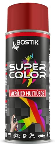 Bostik SUPER COLOR ROJO RUBÍ 3003, Pintura en Spray Acrílica para Uso Profesional y Doméstico, Multiusos, Secado Rápido, Acabado Brillante, Interior y Exterior, Bote 400 ml