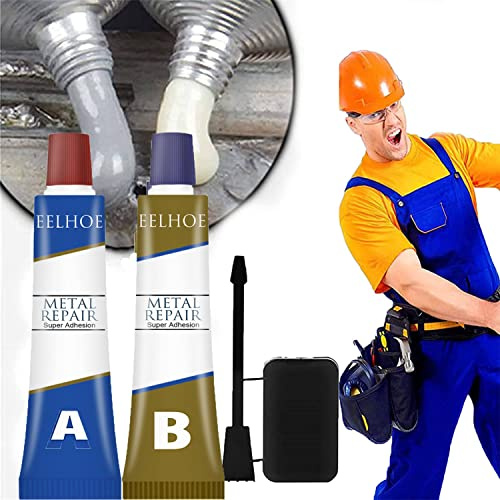 Metal Cast Iron Magic Repair Glue, Permanent Metal Repair Paste Set, Heat Resistant Cold Weld Glue Metal Repair Agent Cast Iron Sealant Defect Repair Caster Glue (D)