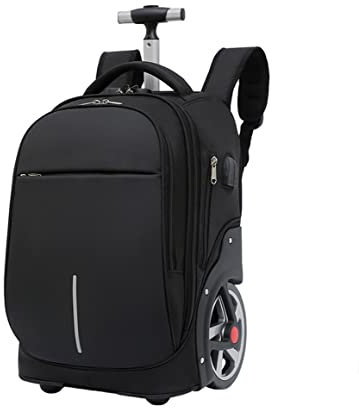 DROFOSREW Rolling Trolley Mochilas Escolares 19 Pulgadas Mochila Ordenador Portátil con Ruedas Negocios Bolso de Escuela Adolescente Universidad Mochila con Puerto USB Negro