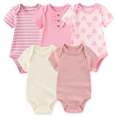 MAMIMAKA Kortärmad body för nyfödda, baby, växa bomullsväst, 5-pack, 0-12 månader, Bodysuit-1, 3-6 Months