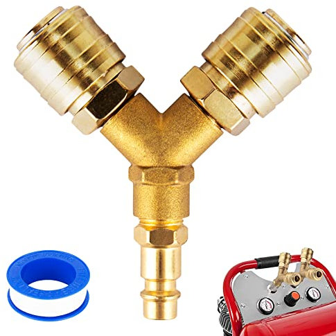 Druckluftverteiler Druckluftweiche 2-fach Mit 2 Kupplungen 1/4-zoll Luftschlauch Schnellkuppler Verteiler Messing Kupplungsstecker Mit Aussengewinde 7,2 Druckluft Y Verteiler Mit Dichtungsringen