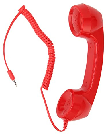 Cornetta del Telefono retrò, Microfono Ricevitore per Telefono Cellulare da 3,5 Mm con Controllo del Volume, Microfono con Cavo a Spirale da 9 Piedi per Smartphone (Rosso)