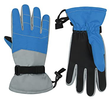 Century Star Gants de ski pour enfants Gants d'hiver de vélo Gants d'hiver pour enfants Gants d'hiver imperméables Gants de vélo enfants Gants thermiques Coupe-vent Gris Bleu 6-10 ans
