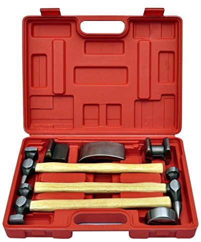 TANZEM 7-Piece Auto Body Hammer and Dolly Dent Set,7 Pcs Car Body Hammers Car Body Tool Kit with Fibreglass Handles Beating Dent Set Removal Hand Tool