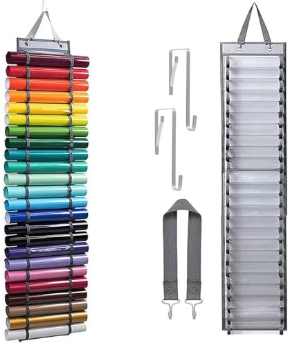Serenelight Vinyl-Aufbewahrungsregal mit 24 Fächern,Vinyl Rollen Organizer, Vinyl Rollenhalter, Hängetasche für Aufbewahren Wärmeübertragung, Papier, Geschenkpapier, Kreuzstich-Stickerei (Grau)