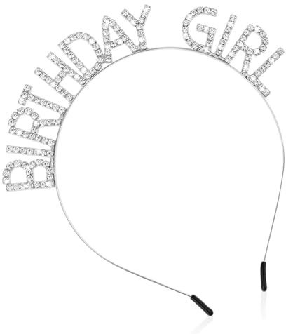 TIESOME Födelsedag, kronor, flicka, pannband, Happy Birthday-tiara, strass, glänsande pannband, födelsedag, huvudbonad, hårsmycke för kvinnor, flickor, födelsedagsfest, dekoration (silver)