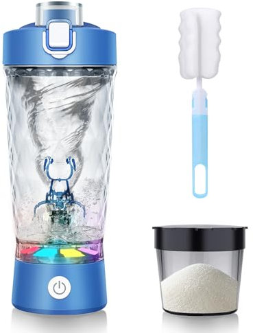 SOARFLY Shaker electrique 650 ml shaker electrique proteine avec compartiment à poudre, shaker electrique usb bouteille shaker de protéines sans BPA, shaker éléctrique pour poudre de potéine, bleu