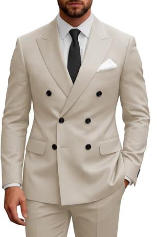 SHUZHXLZANGY Mens 2 Piece Suit Slim Fit Suit Wedding Suits for Men Double Breasted Suit Men Regular Fit Suit Beige