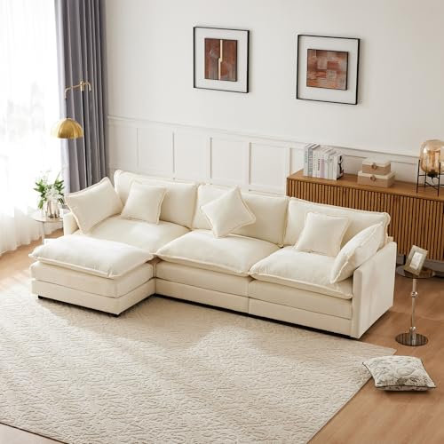 YESGIGA stoppade möbler, tresitsig soffa, stoppad soffa, hörnsoffa med fotstöd, L-formad hörnsoffa (beige)