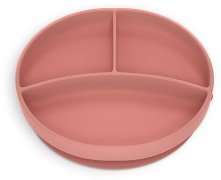 Suavinex, Piatto con Ventosa, Piatto in Silicone con Divisori, Piatto Antiribaltamento, per Alimentazione complementare, Lavabile in Lavastoviglie e Microonde, +6 Mesi, Rosa