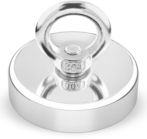 Poppstar Magnetkrok med sluten ögla av neodymium (styrka 160 kg, diameter 60mm) extra starka, silver