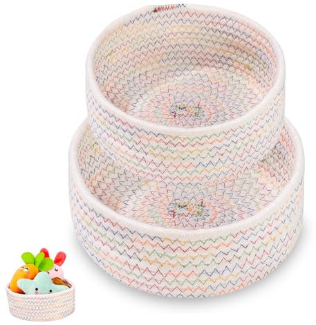 Birshe Aufbewahrungskorb Korb Baumwollseil Geflochten 4er-Set,Körbe Aufbewahrung Bad Wickeltisch Organizer Flechtkorb,Stapelbare Mehrzweck-Organisations Behälter für Deko Kinderzimmer (2PCS)