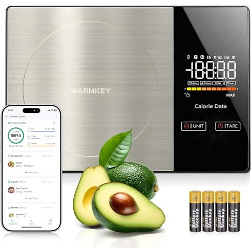 WARMKEY Smart Nutrition Food Scale with App - 1g Precision Digital Kitchen Scale, Tracks Calories & 24 Nutrients, Macros, Fat & Protein for Keto, Fitness & Meal Prep, 11lb/5kg with Tare Function