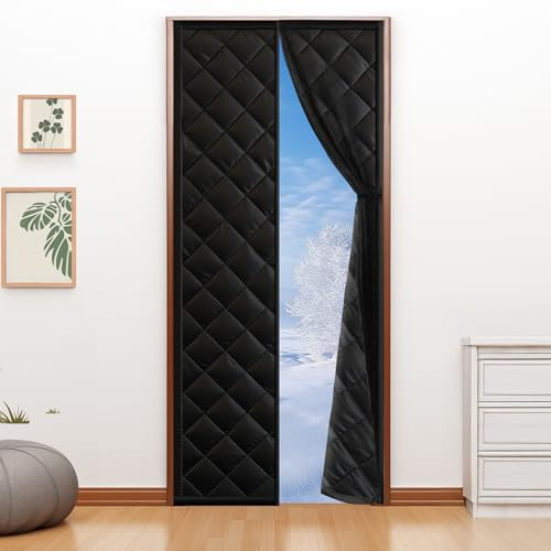 Rideau Thermique Magnétique Isolant 110x220CM, Rideau de Porte Isolant Thermique, Anti-froid et Coupe-Vent, Économe en Énergie, Sans Perçage, Adapté aux Animaux, Pour Chambre, Balcon, Noir