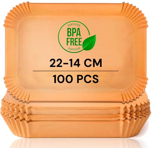 edihome, Papel Freidora Aire, Air Fryer, 100 Unidades, 22x14 cm Rectangular, BPA Free, Desechable, para Horno, Accesorios para Freidora