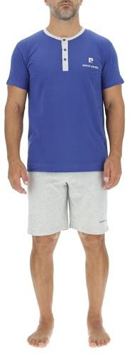 pierre cardin underwear Pyjama Homme Court 100% Coton, Vêtements de Nuit Homme, Ensemble T-Shirt et Short, Taille 2XL - Bleu Roi/Gris Clair