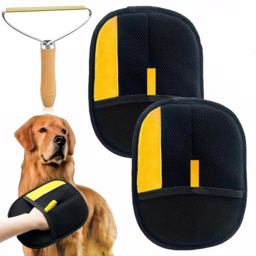 3 Pezzi Guanti Rimuovi Peli Animali,Legno palla Depilatore Animali, Elettrostatici Pet Hair Remover Guanti,peli di Animali Domestici per Gatti e cani,per Letti Vestiti Divani