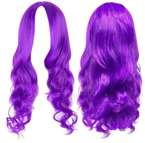 FUIPVGI Parrucca Lunga Viola per Donna, Affascinante Parrucca Riccia Sintetica Resistente al Calore per Donne Ragazze Uso Quotidiano Cosplay Festa(Viola)