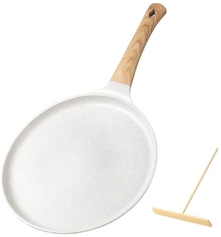 Packool 24 cm (9,5 tum) crêpe och pannkakspanna med platt botten, PFOA-fri, lämplig för induktion, trähandtag, lätt att rengöra, även lämplig för ägg och biffar