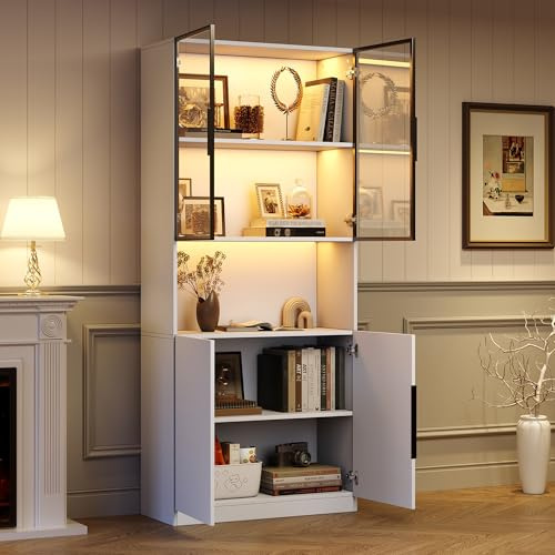 ECLIVON Vitrina de Cristal Armario de Vitrina con Iluminación LED 200 cm