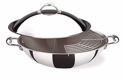 Lagostina Accademia Lagofusion Wok con Griglia, Adatto all’Induzione, Acciaio Inox 18/10, Grigio, 36 cm