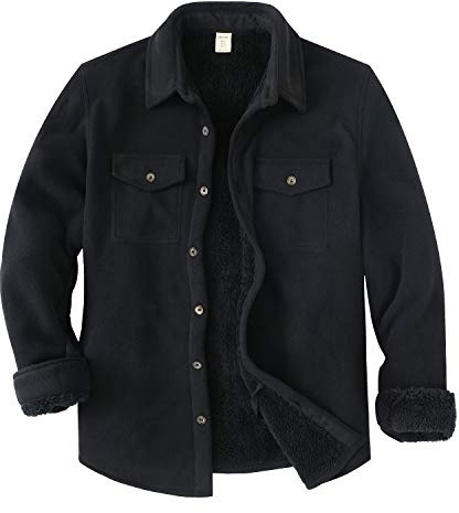 ZENTHACE Men's Warm Sherpa Lined Fleece Plaid Flannel Shirt Jacket(All Sherpa Fleece Lined) Black M