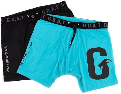 SNOWGUARD WITH THE PERFECT SEAL GASKET G.O.A.T Briefs Men’s Boxer Briefs (2-Pack) – Drawstring Waistband, Cell Phone Pocket, Breathable Performance Underwear | Black & Blue | Small