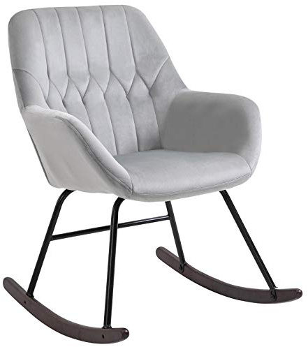 HOMCOM Rocking Chair Reading Accent Armchair with Steel Frame Sponge Padded for Living Room, Dining Room, Office, Balcony, Grey and Black