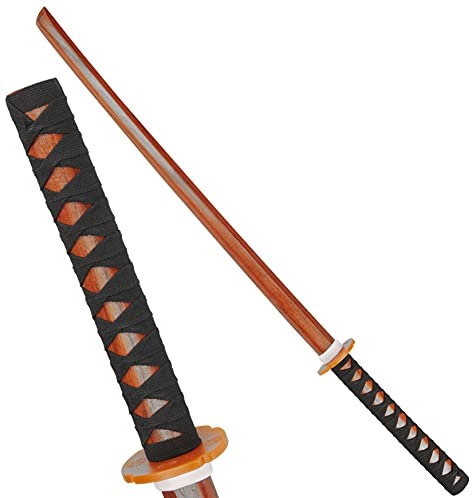 BAY-Sports Katana mit GEWICKELTEM Griff schwarz/rot Bokken Attrappe Training Samuraischwert Schwert Samurai Eiche 100 cm Trainingsschwert veredelt
