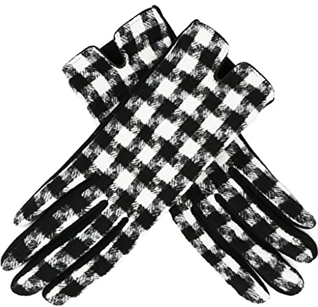 TG Thistle Gem Women's Traditional Tartan Gloves Touch Screen (Houndstooth White)