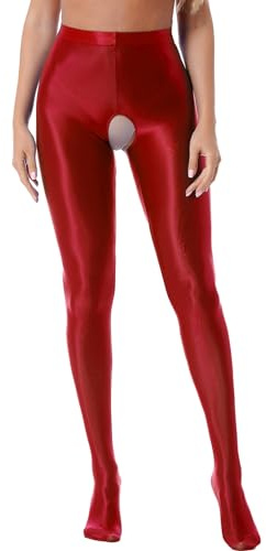 TiaoBug Collant Femme Brillant Collants Ouverte Entrejambe Collants de Danse Classique Legging Sport Yoga Gymnastique Erotique Bas Pole Dance Danse Ballet M-XL Rouge C L