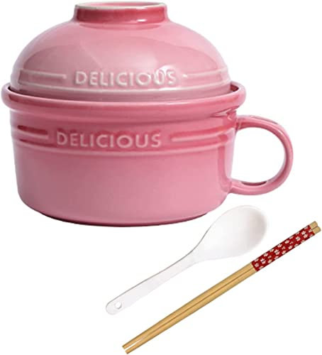 Ciotola for cereali, scodella for zuppa, scodella for il tè,/ciotole for zuppa a microonde con coperchi, ciotola for spaghetti sfumati da 20 once con coperchio, ciotola arcobaleno con manico-rosso-550