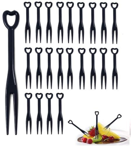 Mini-Fruchtgabeln, 100 Stück Plastik Schwarz, Obst Essen Kuchen Gabel, Bento Food Picks aus Kunststoff, Fruit Forks, Einweggabeln, Dessertgabeln, Zahnstocher