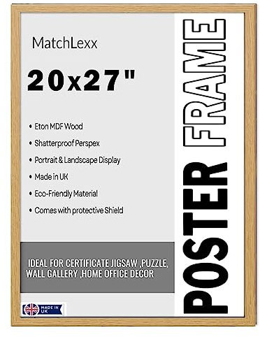 MatchLexx® Stunning Large 27 x 20 Square Edge Poster frame (68.58x50.80 cm) | Picture Art Gallery Painting Photo Collage Jigsaw Puzzle Frames | Portrait & Landscape (oak)